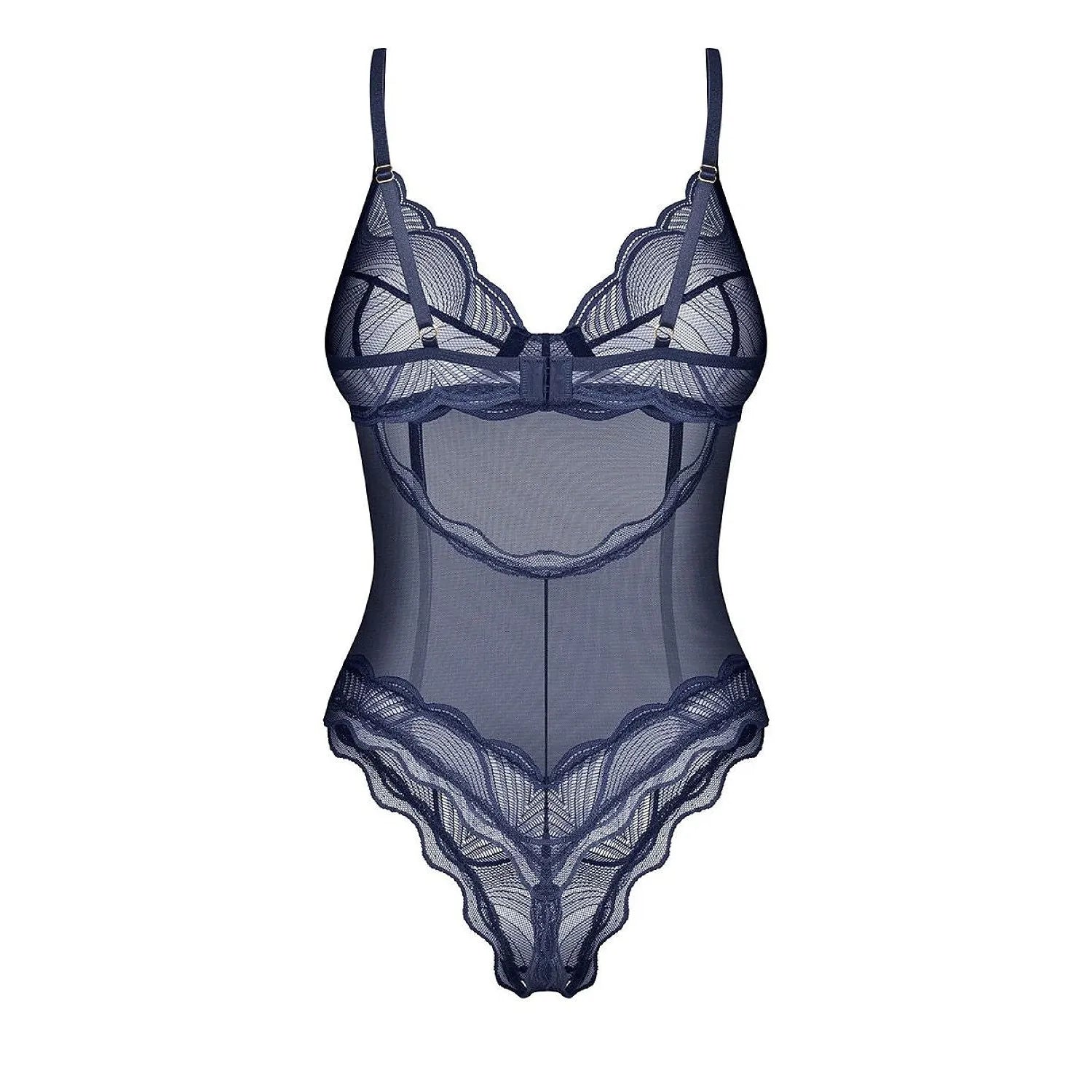 Body en dentelle bleue, soutien ajustable, design élégant pour sublimer la silhouette féminine lors de moments spéciaux.