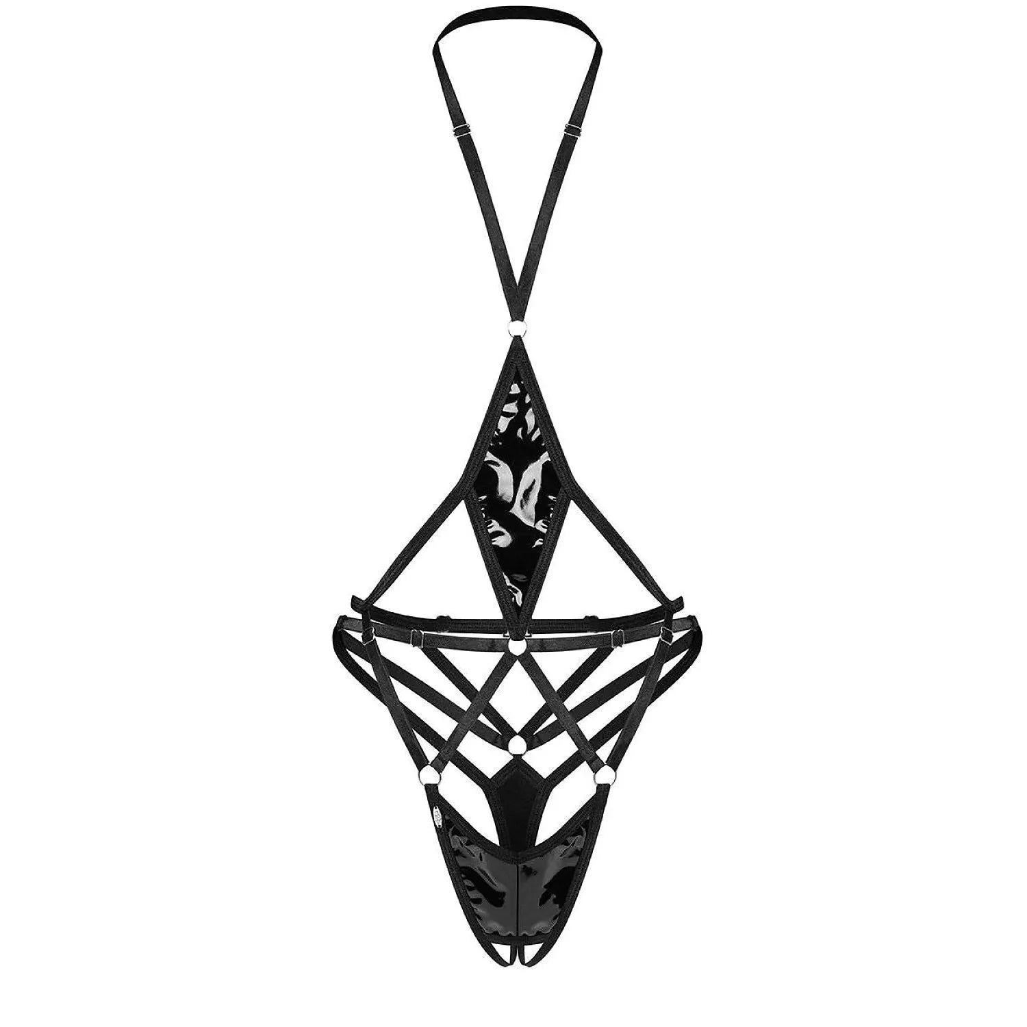 Body Keira Lise noir wet look ajustable, design européen élégant, sans nickel, pour femmes confiantes.
