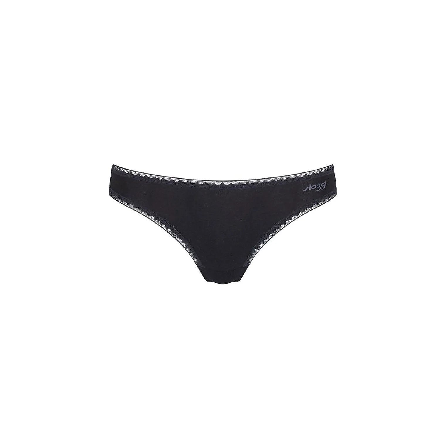 Culotte brésilienne noire en dentelle et coton bio Sloggi, élégante et confortable, vue de face, pack de 2.