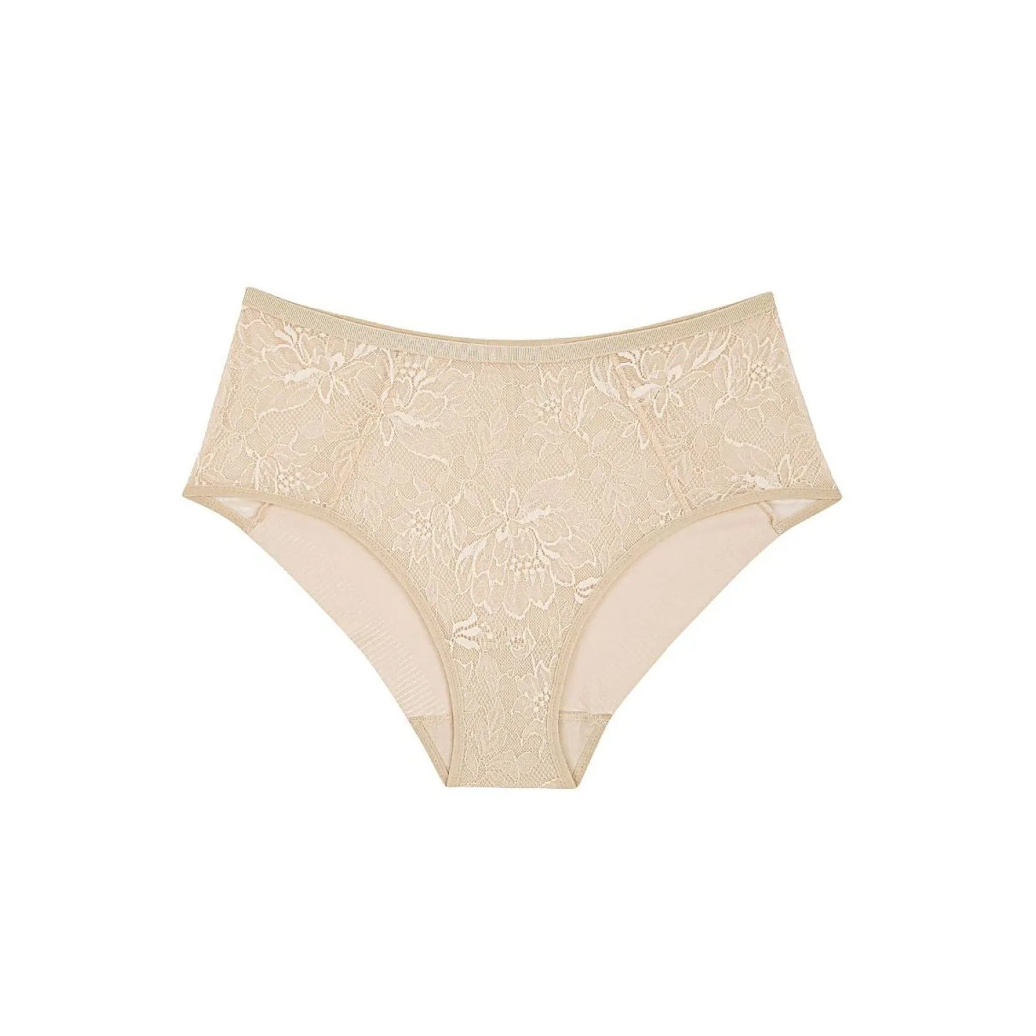 Culotte Triumph Amourette Charm Maxi beige, dentelle délicate, taille haute, côtés larges pour confort optimal.