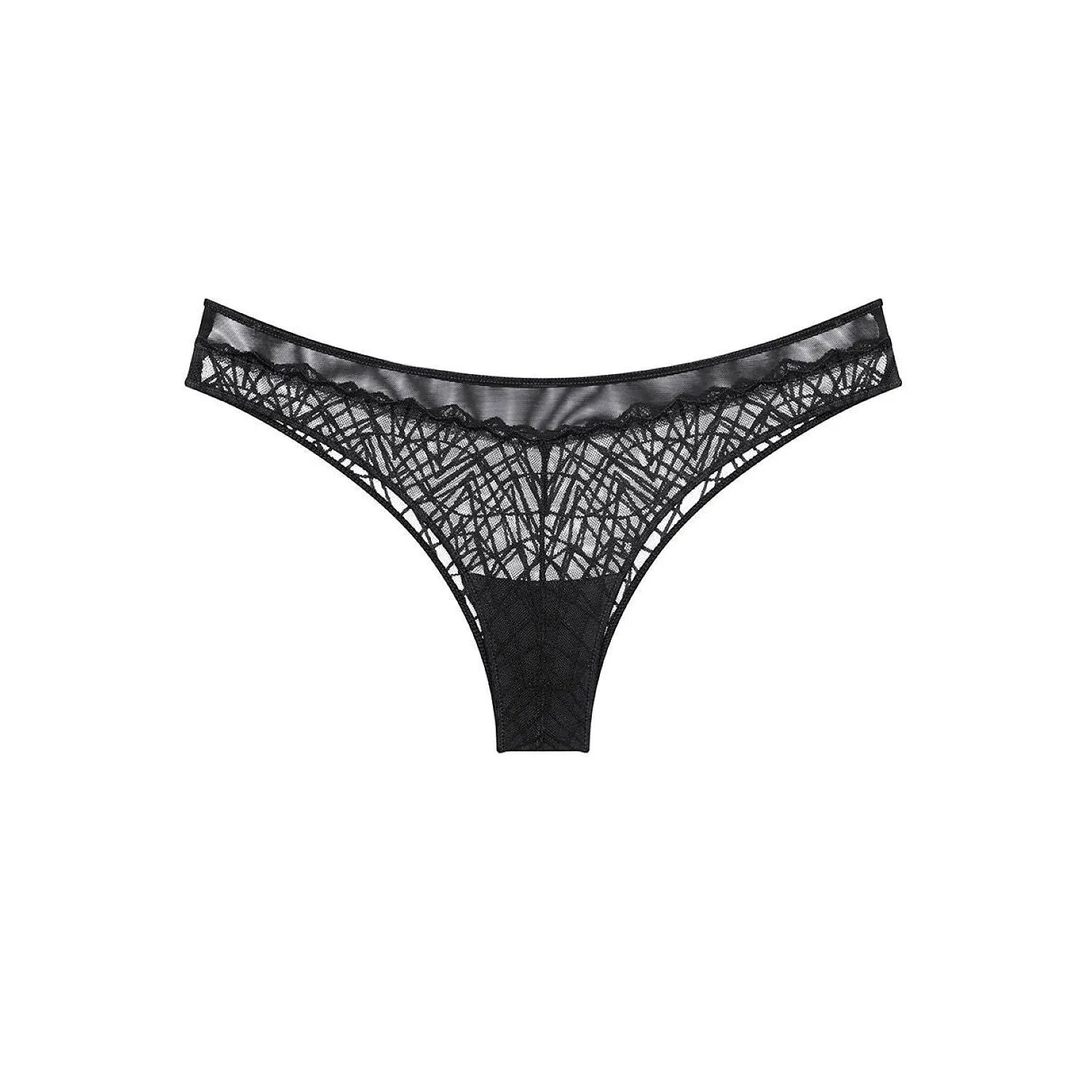 Culotte brésilienne noire en dentelle et maille, taille haute, élégante et confortable, modèle Triumph That Night In Vegas.