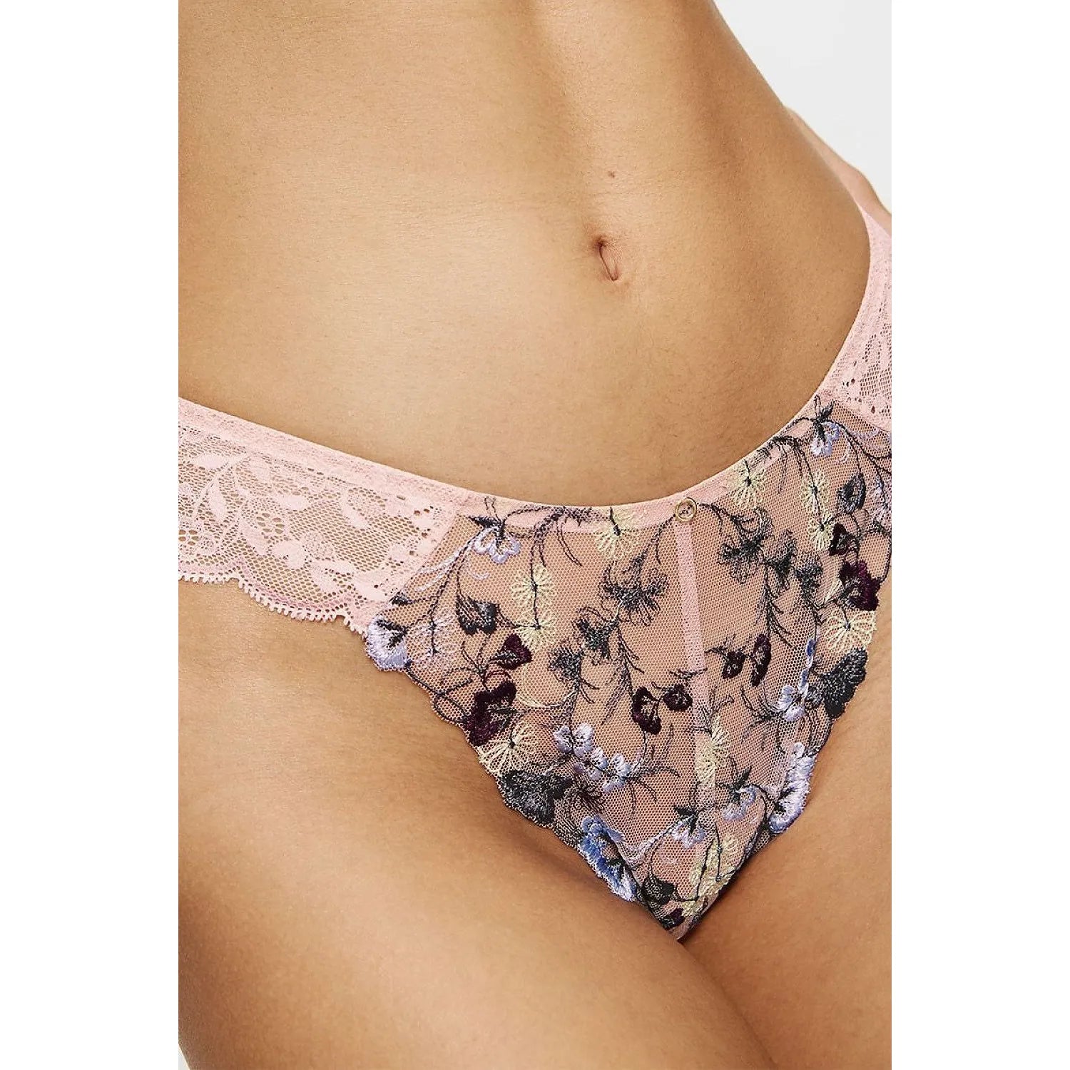 Culotte brésilienne en dentelle rose avec broderie multicolore, coupe haute, design Sensual Spotlight Triumph.