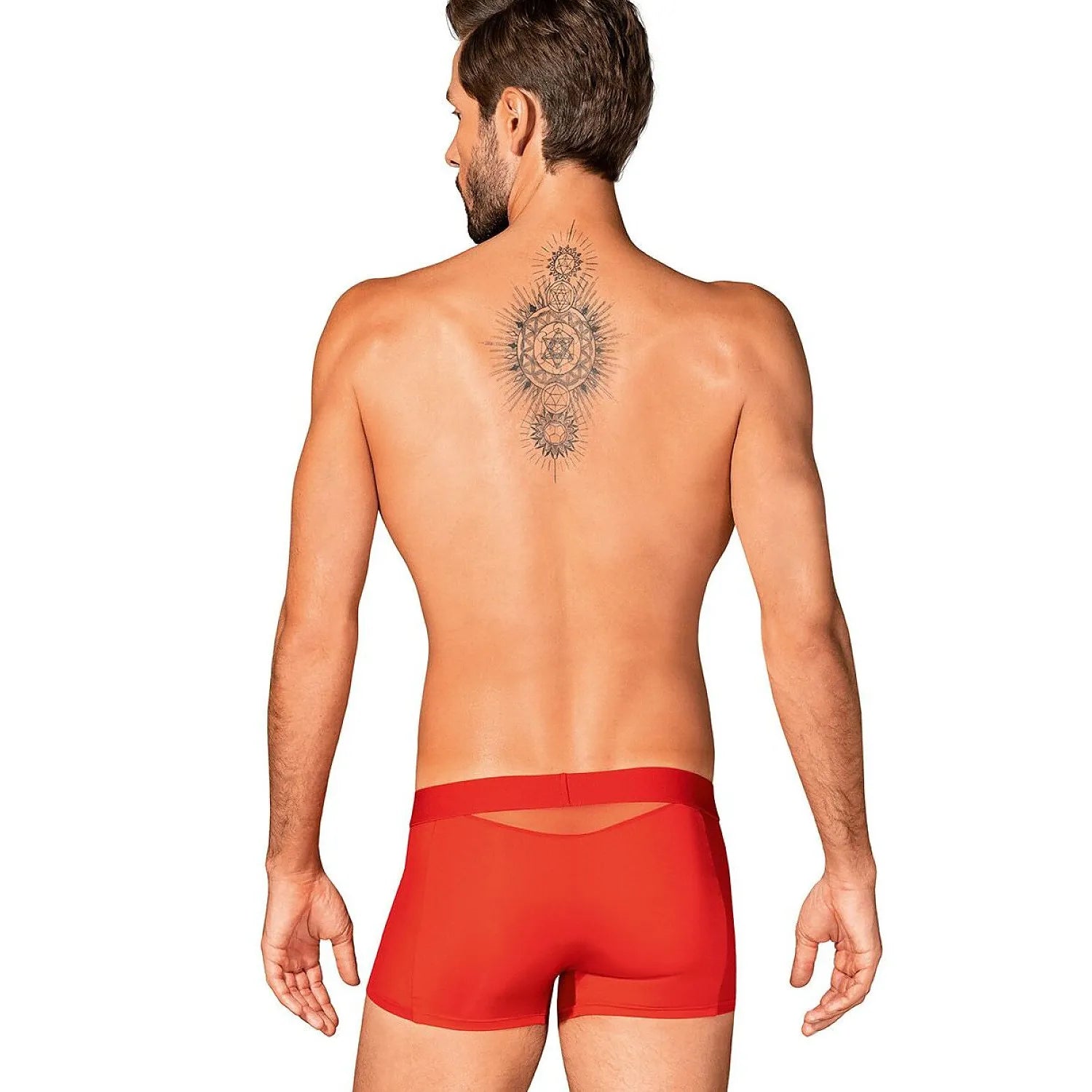 Boxer rouge moderne Boldero homme, semi-transparent, taille L/XL, coupe ajustée, confort élastique, dos visible.