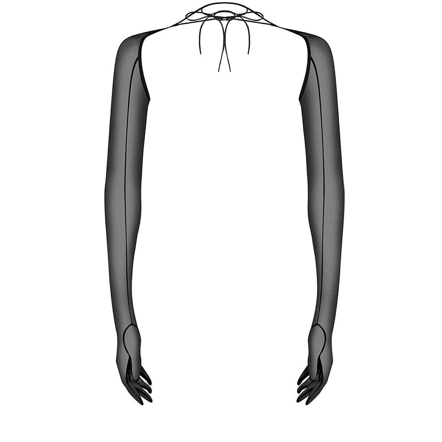 Gants longs noirs semi-transparents avec laçage décoratif féminin, design élégant et raffiné, Euphori Obsessive.