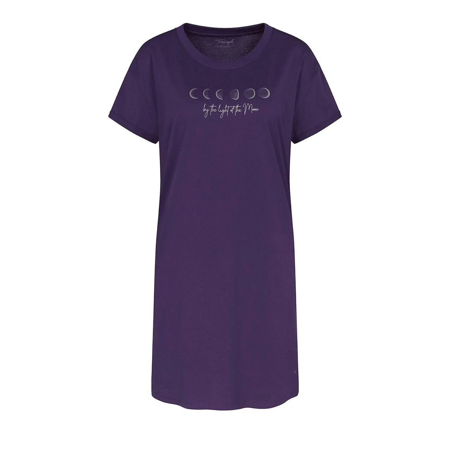 Chemise nuit femme violette en coton, manches courtes, style moderne avec motif phases de lune, confort élégant.