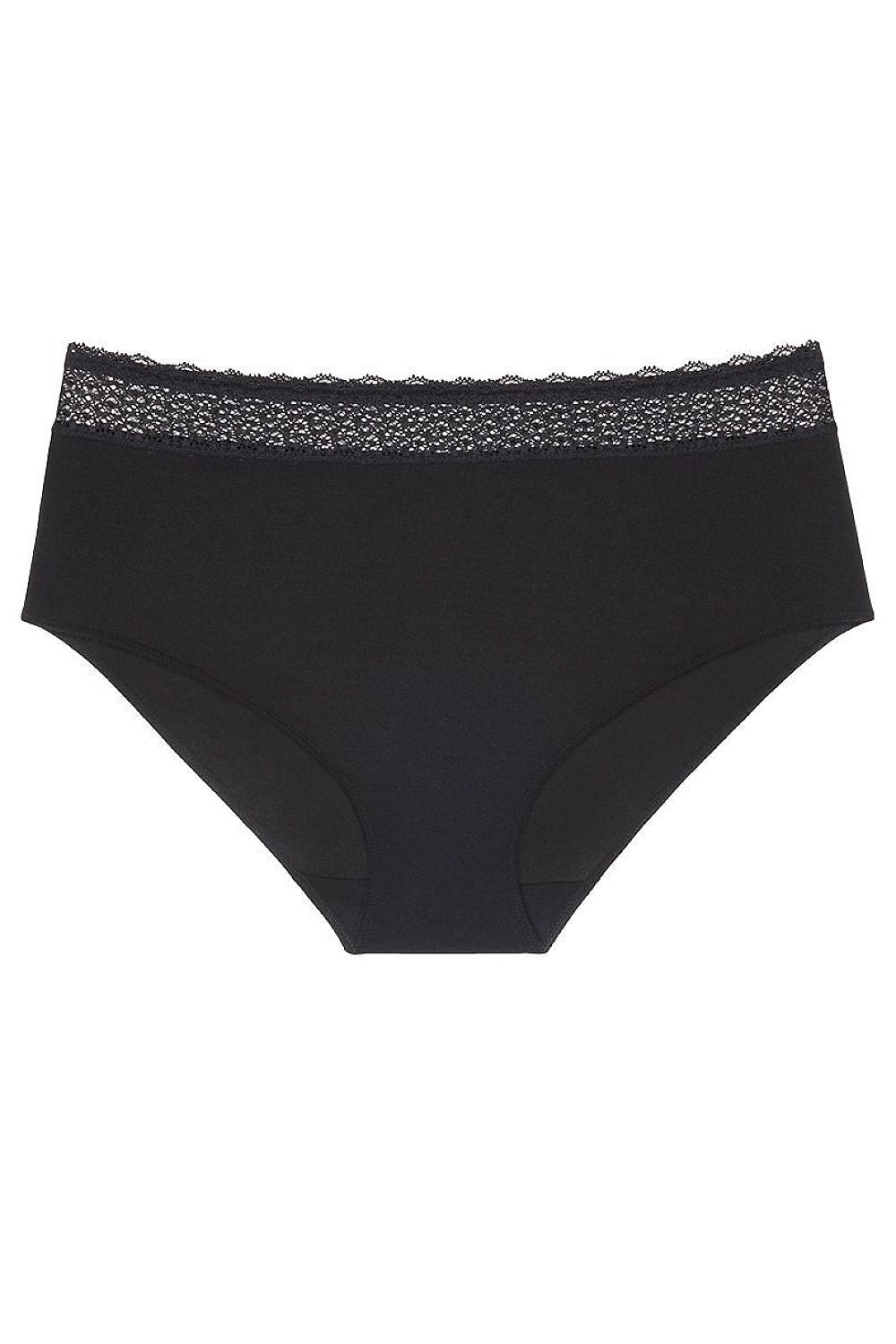 Culotte noire Triumph 230303 en modal doux avec ceinture dentelle recyclée, coupe ample et insertion coton biologique.