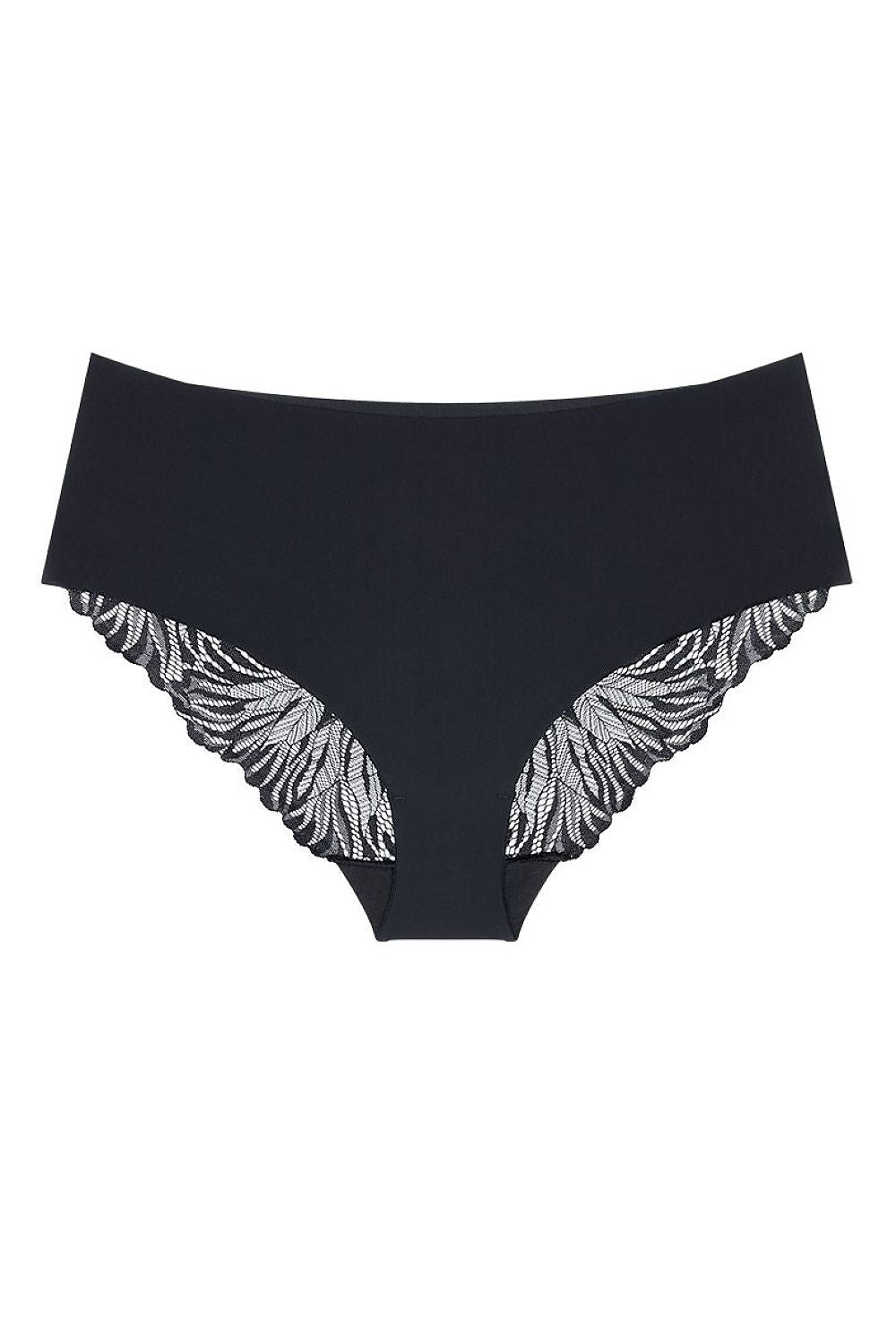 Culotte noire Triumph 230703 en microfibre douce, coupe maxi, finition sans couture, détails dentelle sur les côtés.