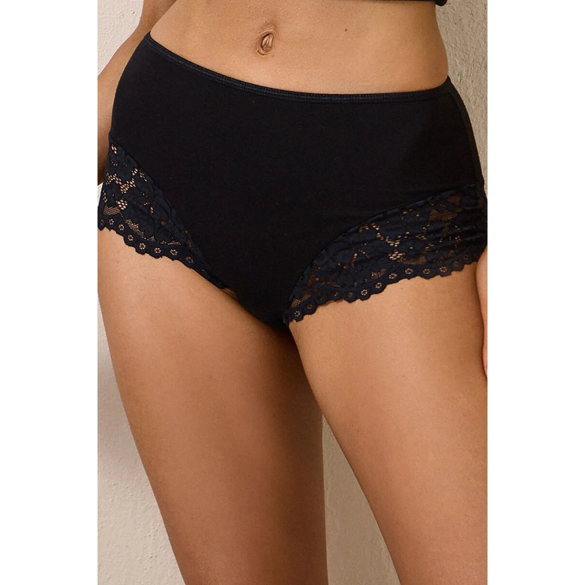 Culottes femme taille haute coton dentelle noire confort Pure Promise N°33