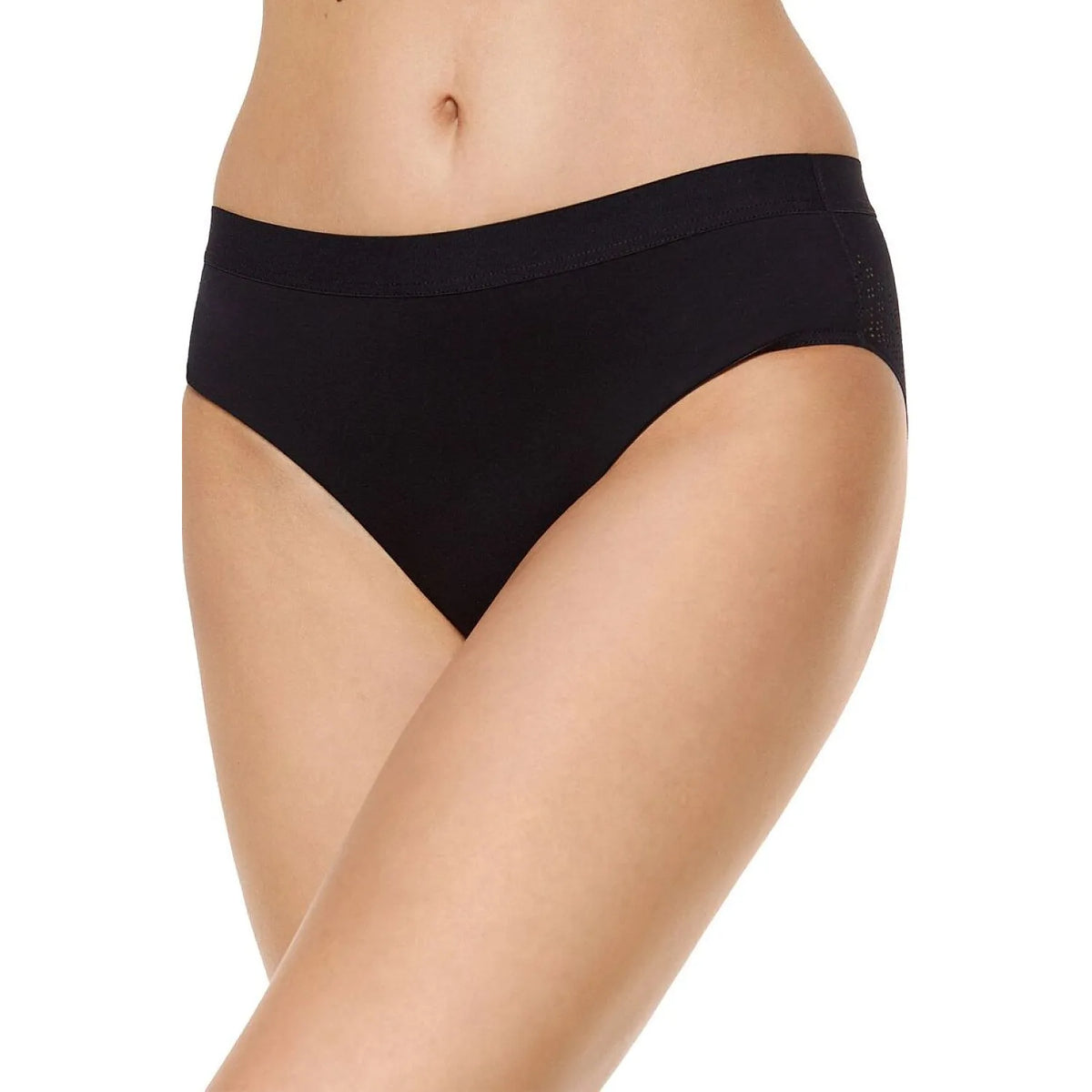 Culotte noire en coton Gorteks, inserts ajourés, design élégant et invisible, confort optimal sous vêtements.