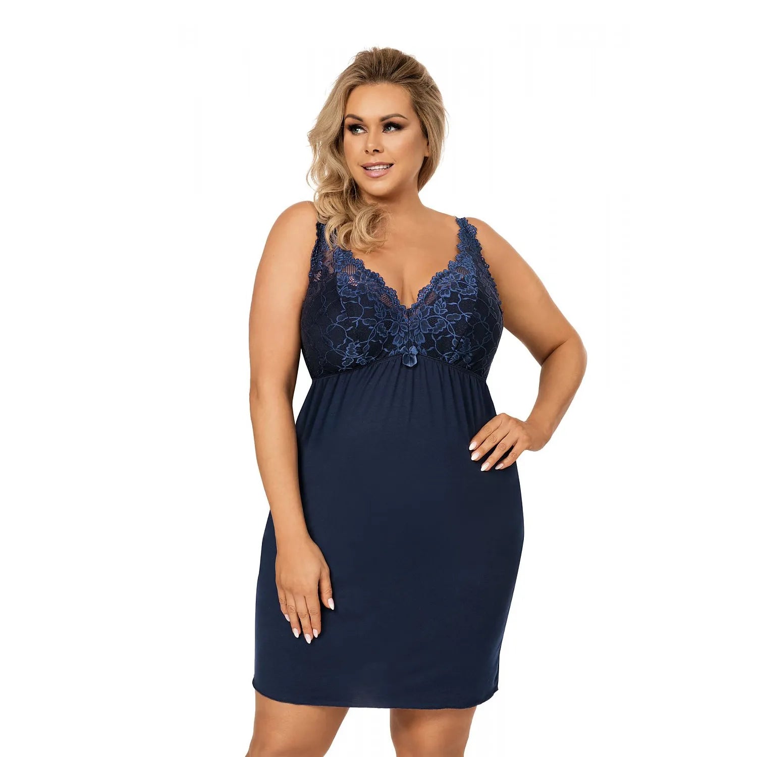 Chemise de nuit grande taille nuisette bleu marine dentelle féminine