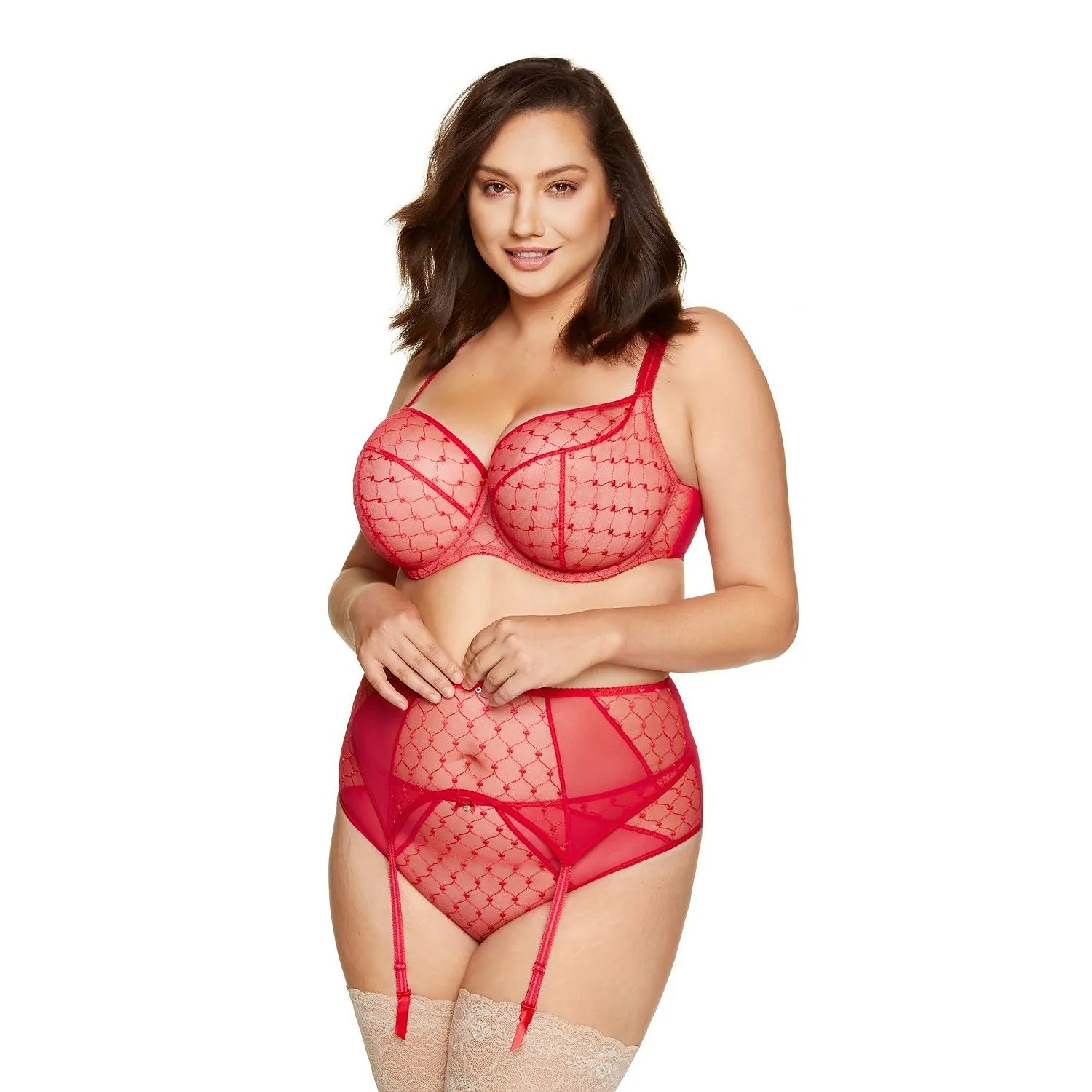 Culotte Gorteks 162199 en tissu plissé avec cœurs brodés, dos en tulle élastique, mélange coton, élasthanne, polyamide, po...