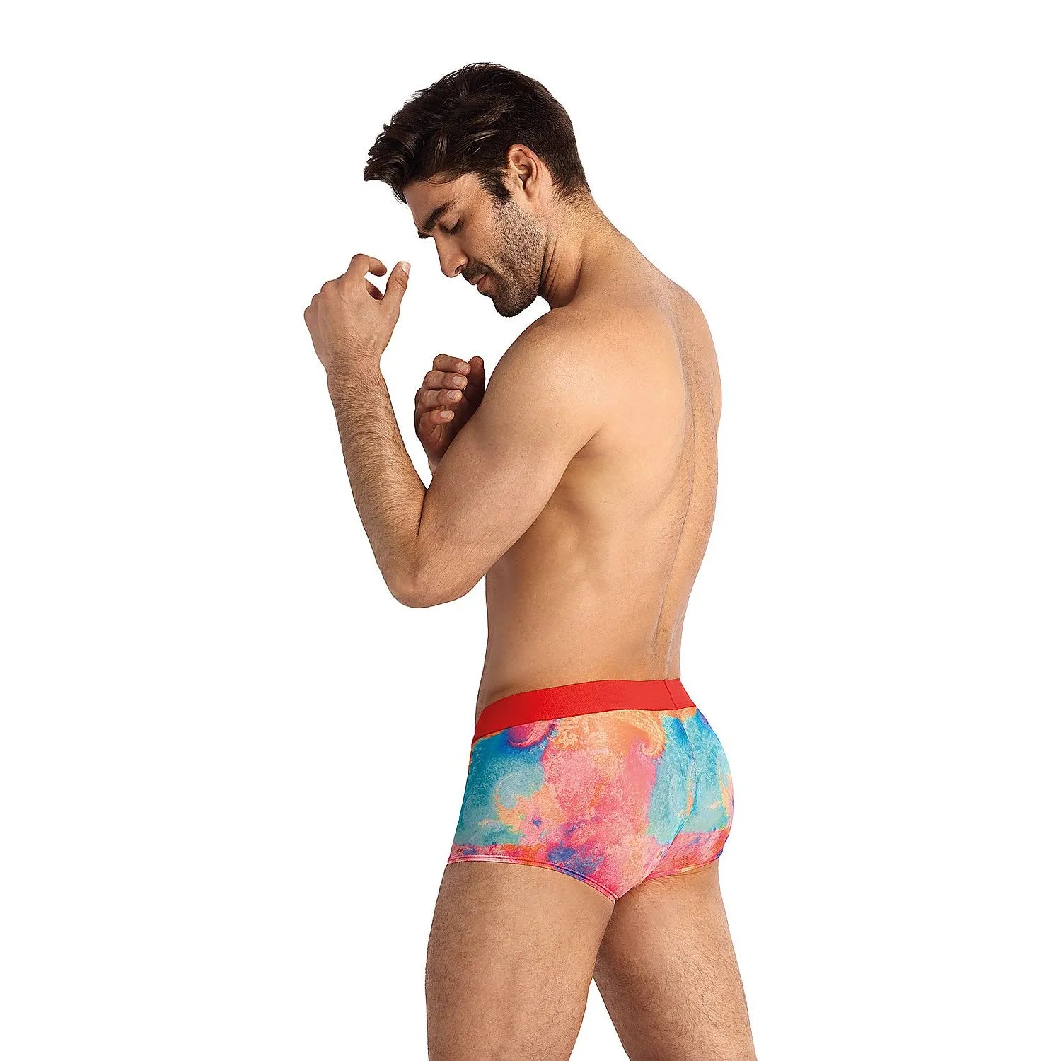 Boxeur homme Anais 181801, caleçon coloré coupe sportive, tissu élasthanne-polyamide, ceinture rouge, jambes longues.