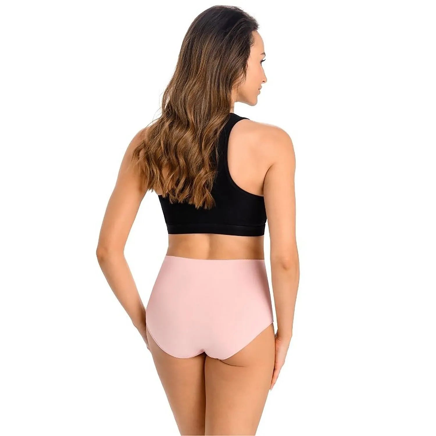 Culotte taille haute rose Teyli 182871, en coton doux et lycra, couvrant le ventre, silhouette affinée, sans décorations.
