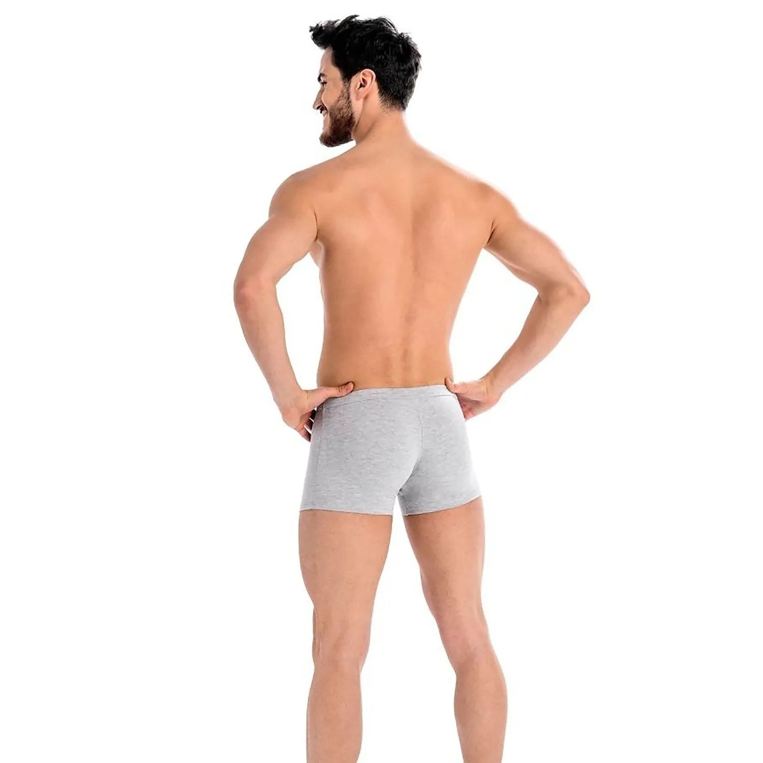 Boxeur homme gris clair, jambes courtes, ajusté, coton doux et Lycra, confort optimal.