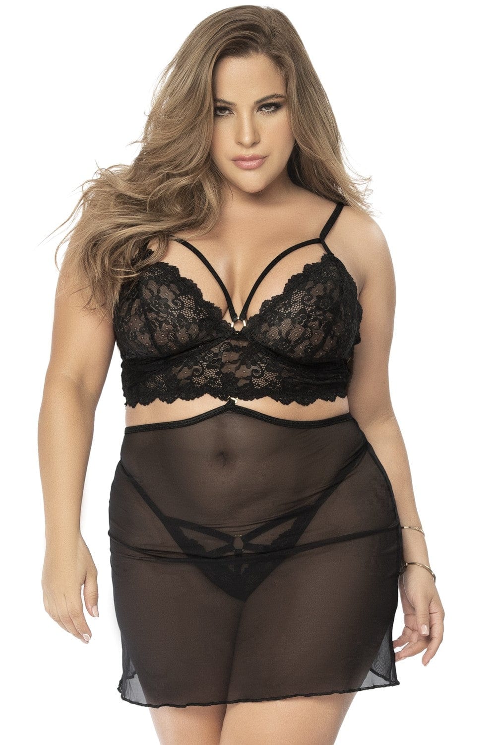 Ensemble 2 en 1, grande taille transformable en nuisette ou ensemble 2 pièces  - MAL7433XBLK