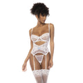 Ensemble Lingerie Dentelle Florale Blanche Avec Jarretelles