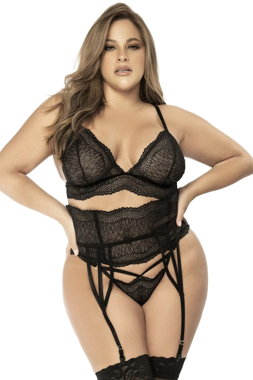 Ensemble Lingerie Grande Taille Dentelle Noire Animalier
