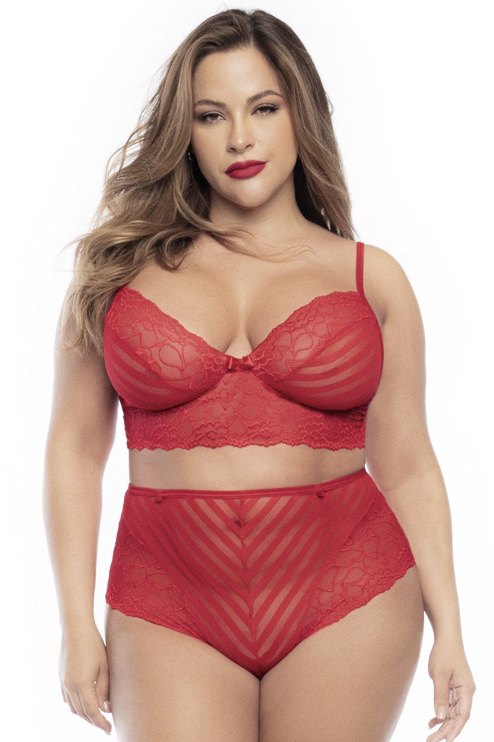 Ensemble lingerie, grande taille, deux pièces en dentelle rouge  - MAL8815XRED