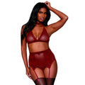 Ensemble Lingerie Rouge Bordeaux Résille Dentelle