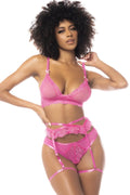 Ensemble Lingerie Sexy Rose En Résille Et Dentelle