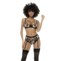 Ensemble Lingerie Trois Pièces En Dentelle Brodée Satin