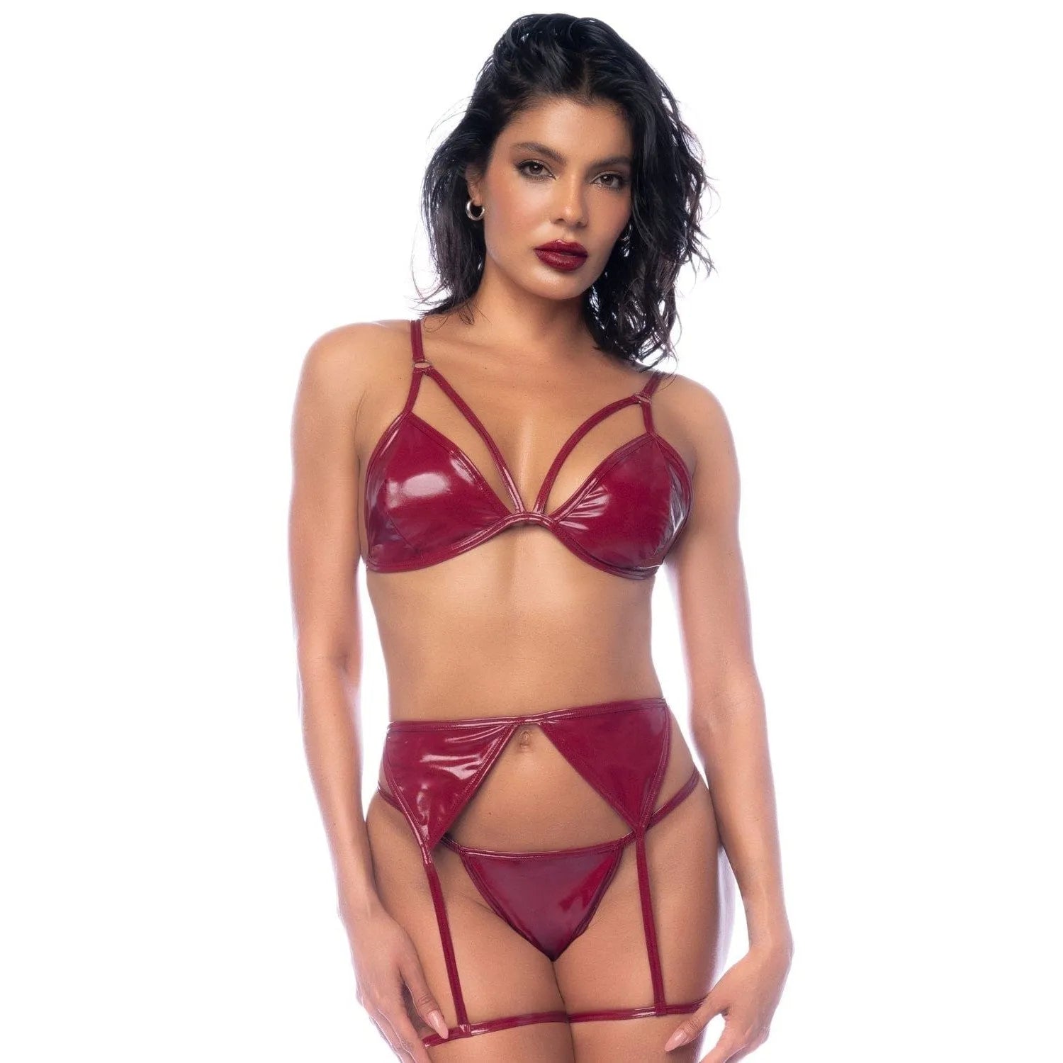 Ensemble Lingerie Vinyle Trois Pièces Audacieux