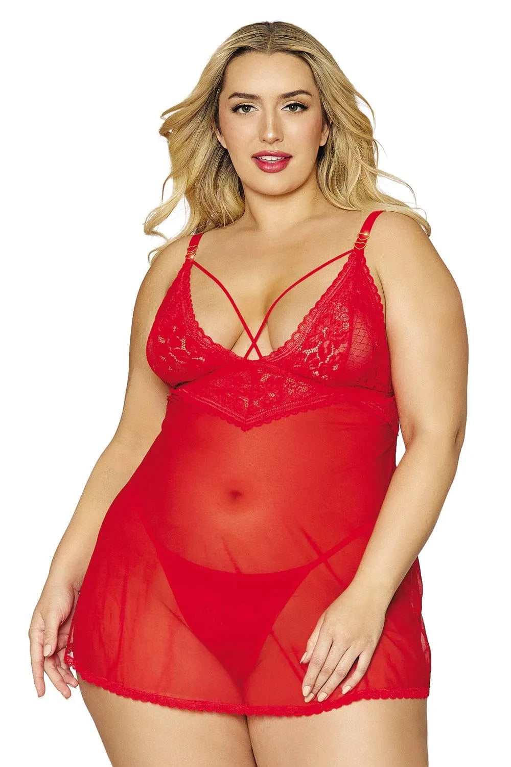 Ensemble Nuisette Grande Taille Rouge Dentelle