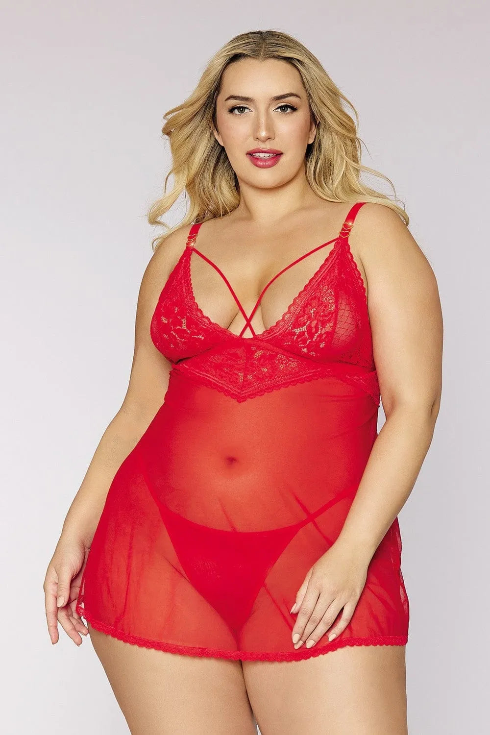 Ensemble Nuisette Grande Taille Rouge Dentelle