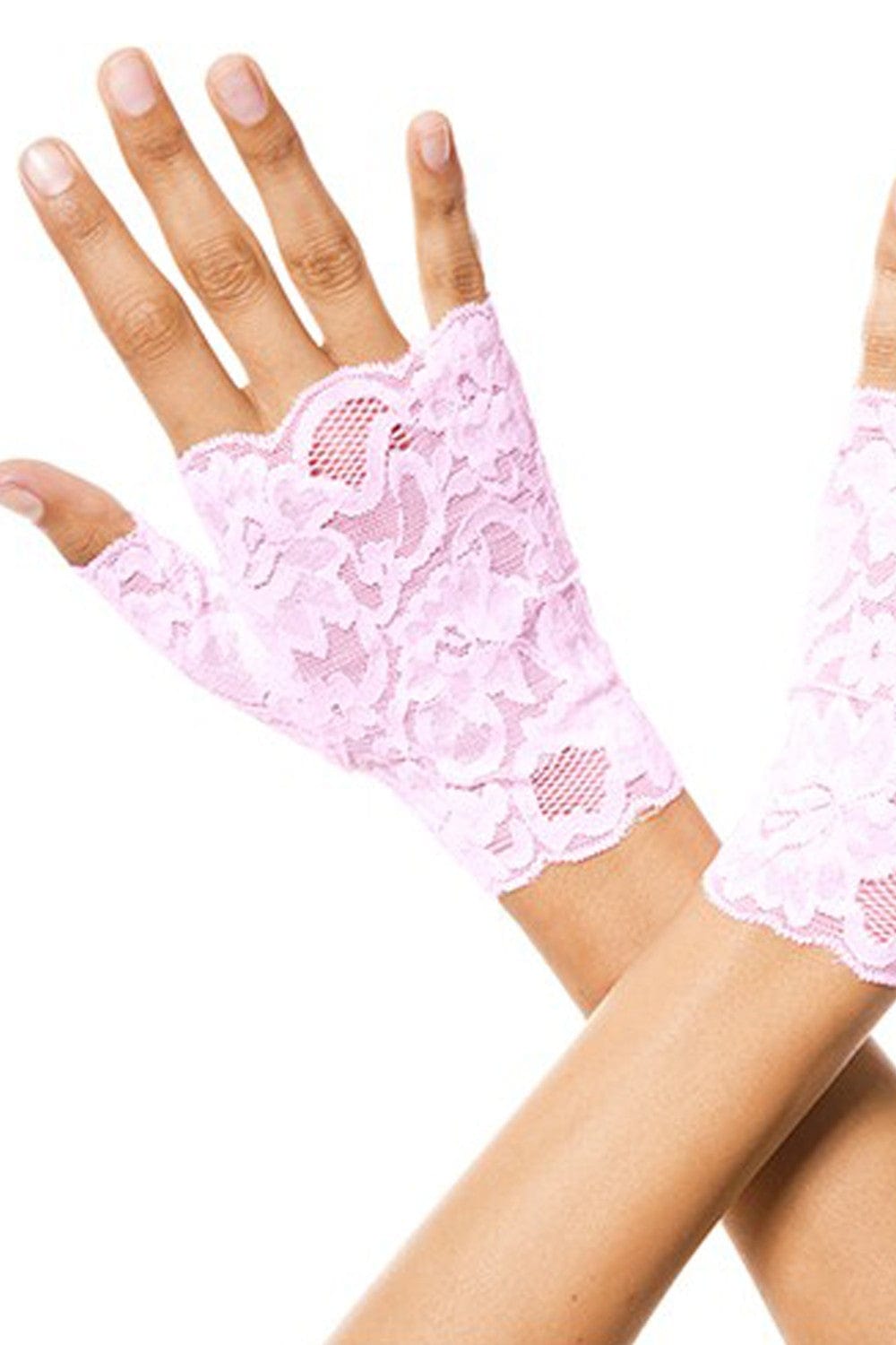 Gants roses doigts ouverts dentelle florale - ML416BPN