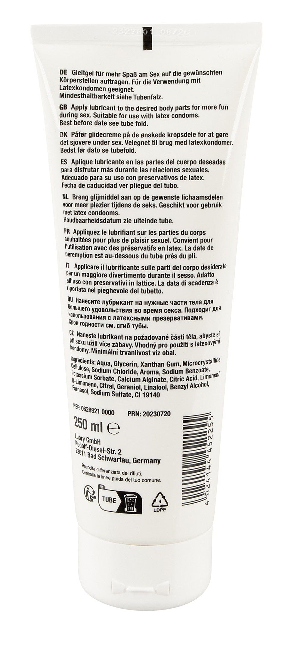 Gel lubrifiant à base d'eau arôme ananas, imitation sperme 250 ml - R628921