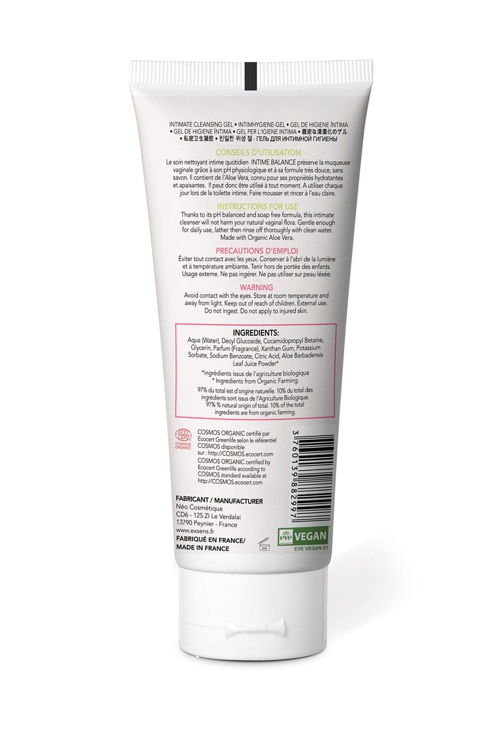 Gel nettoyant intime à  l'aloe vera organique 100ml Intime Balance - CC805039