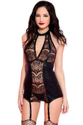 Guêpière Noire Sexy Dentelle Florale Fétichiste