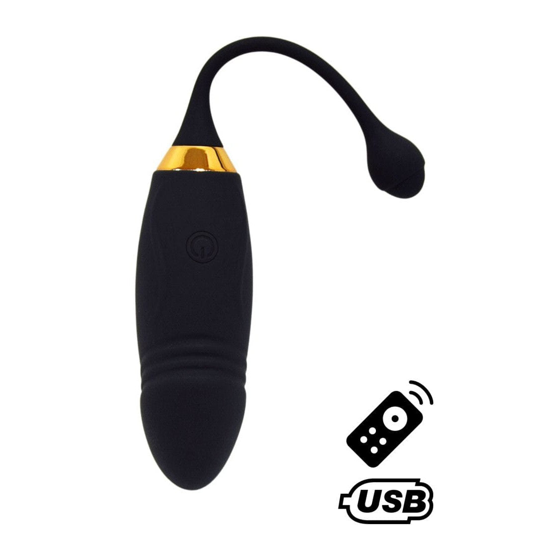 HAPPY, Un Œuf vibrant long USB avec télécommande, dans un silicone médical doux et lisse - B70BLK