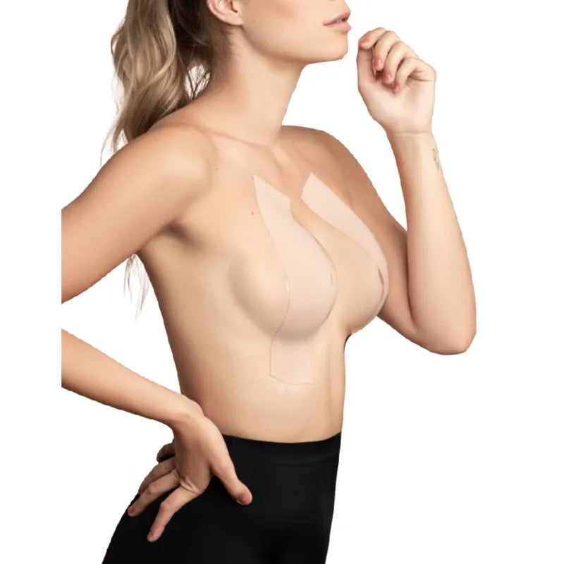 Bande corporelle Bye Bra, 5m, extensible, respirante, imperméable, adhésif haute qualité, extra large, couleur chair, 6,5cm.