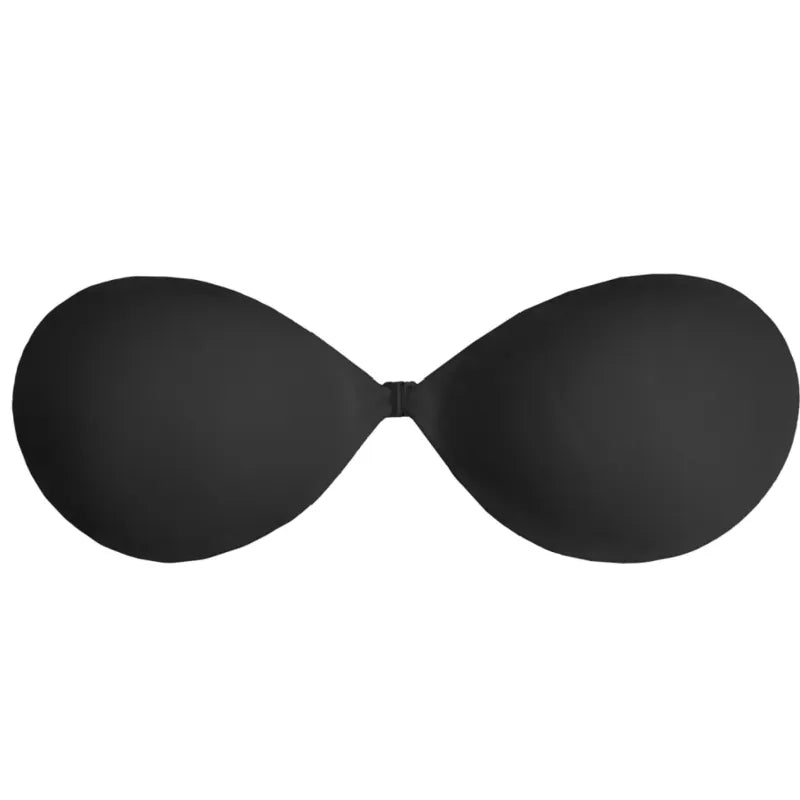 Soutien-gorge invisible noir sans bretelles, forme lisse, idéal pour tenues dos nu, réutilisable jusqu'à 50 fois.