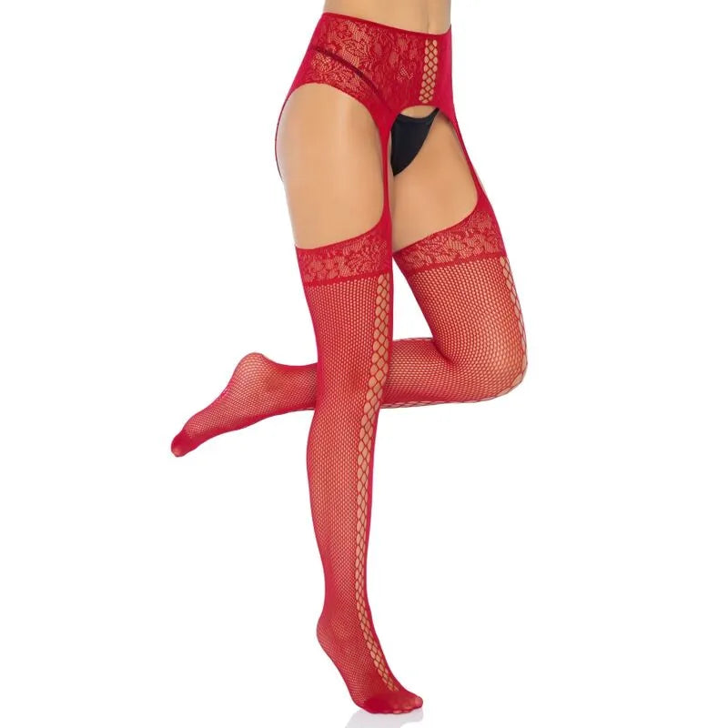 LEG AVENUE - BAS DENTELLE BORDEAUX AVEC JARRETIÈRE