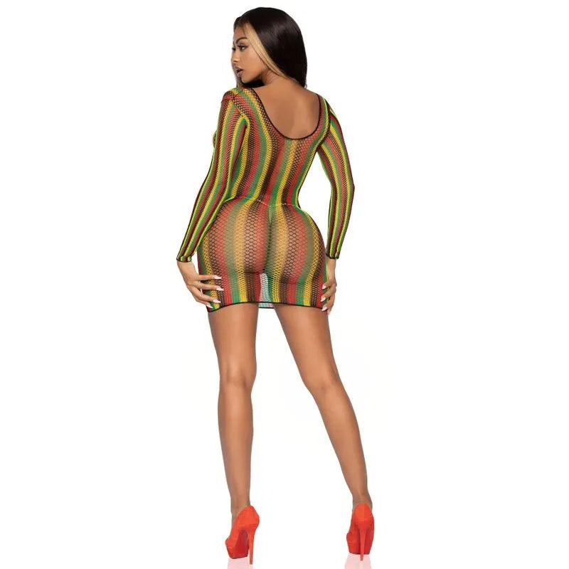 Mini-robe manches longues filet rasta Leg Avenue féminité séduction élégance