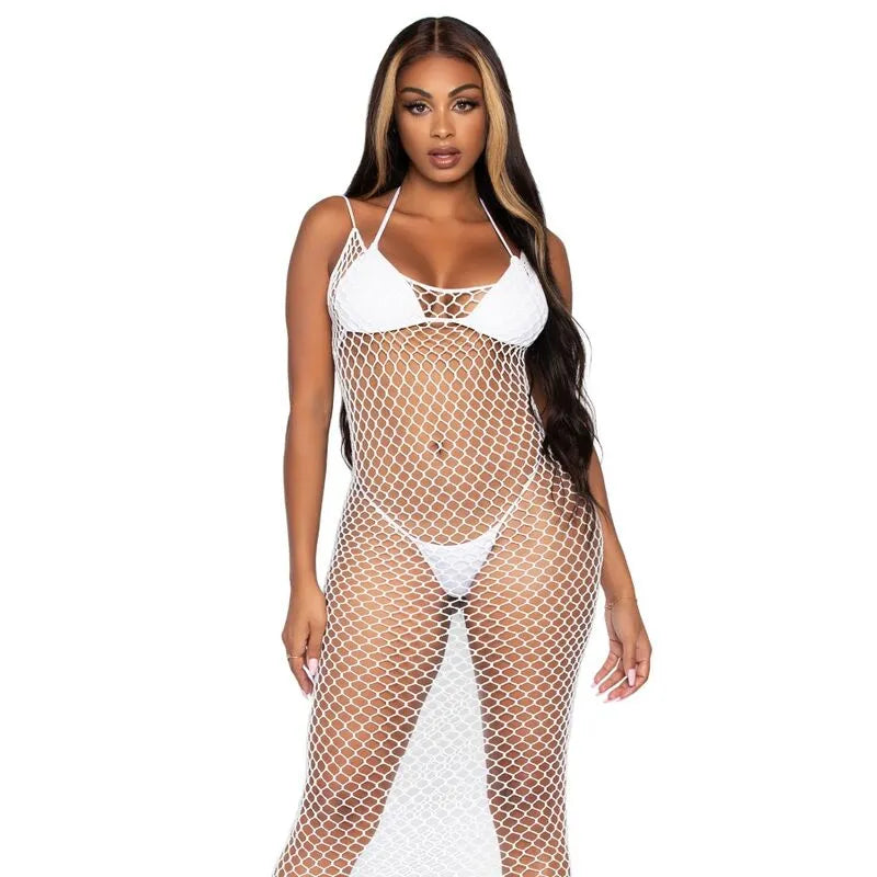 LEG AVENUE - ROBE MAXI EN FILET TORSADÉ BLANC
