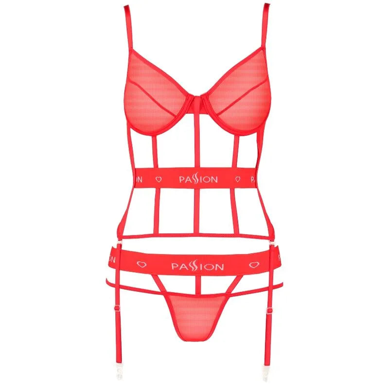 Passion Corset Kyōka Rouge Lingerie Sexy Audacieuse Transparente String Inclus