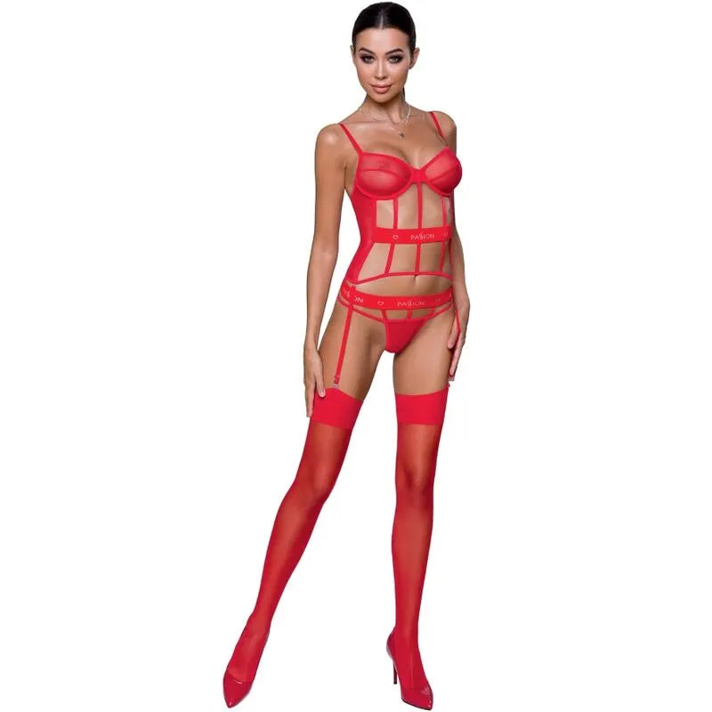 Passion Corset Kyōka Rouge Lingerie Sexy Audacieuse Transparente String Inclus