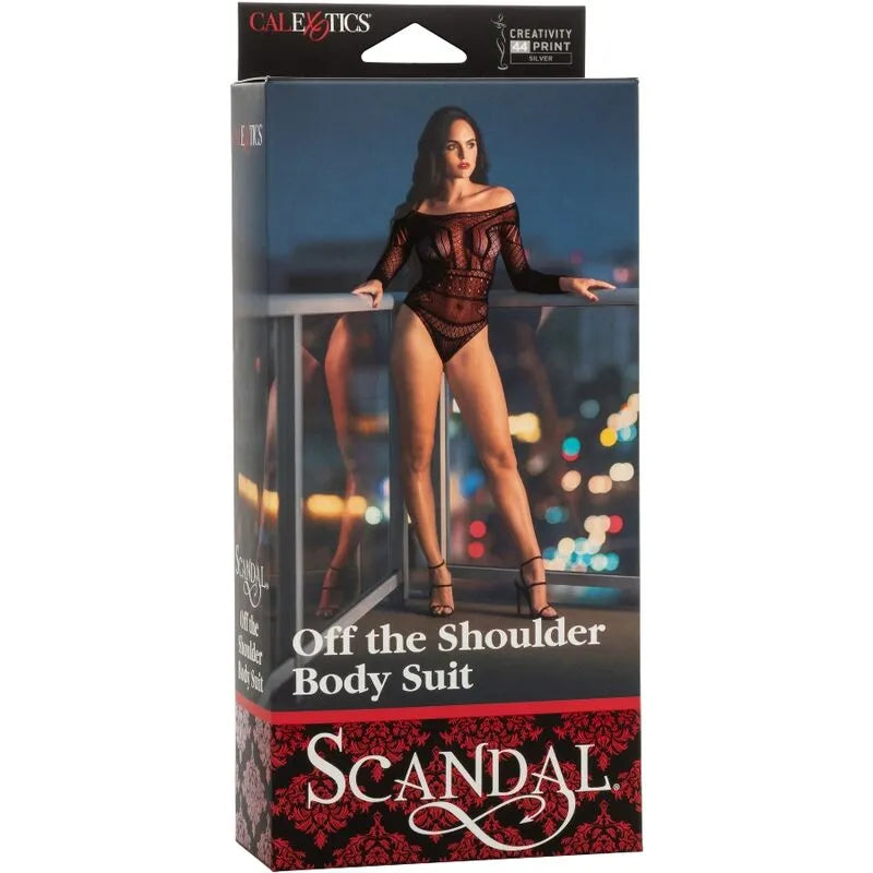 Body sexy épaules dénudées en maille noire, design élégant et séduisant, parfait pour soirées passionnées.