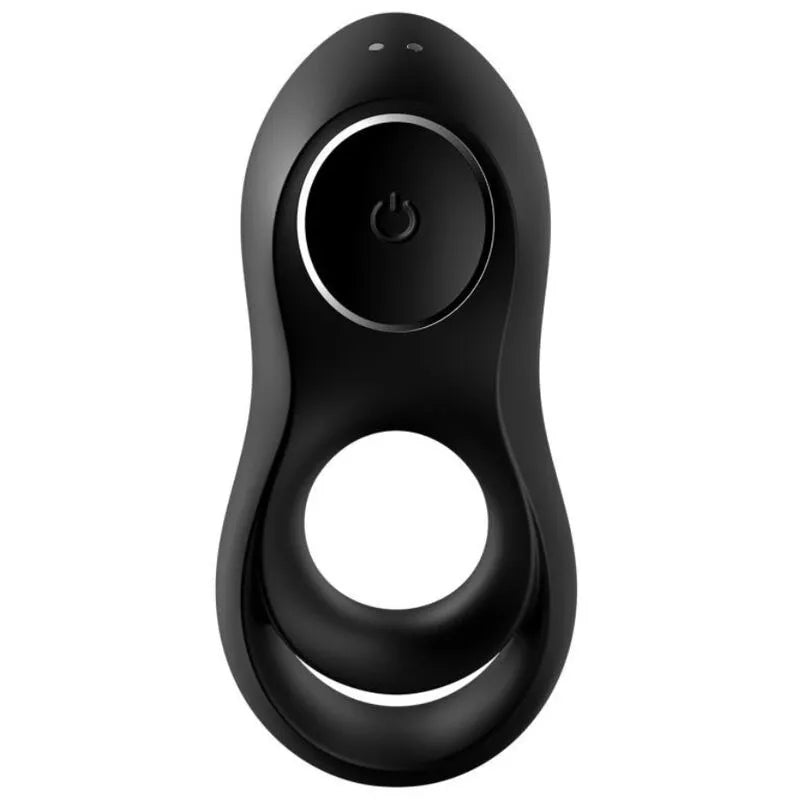Anneau vibrant duo Satisfyer Noir, silicone médical, double anneau, design élégant, stimulation pénis et testicules.