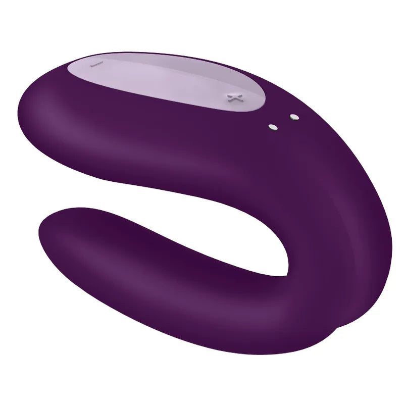 Vibromasseur violet en silicone médical Satisfyer Double Joy, design ergonomique, contrôlable via app iOS et Android.
