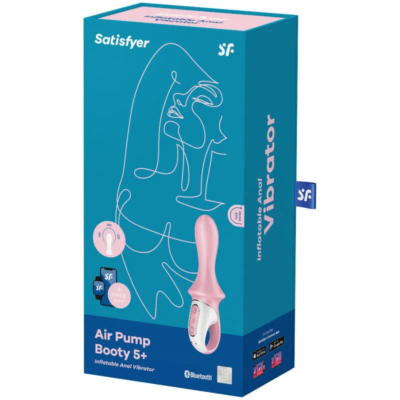 Vibrateur anal gonflable Satisfyer Air Pump Booty 5+ silicone rose application i OS Android stimulation personnalisée confortable durable