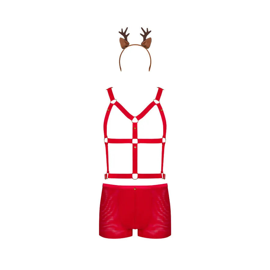ensemble lingerie sexy rouge harnais réglable oreilles renne Obsessive