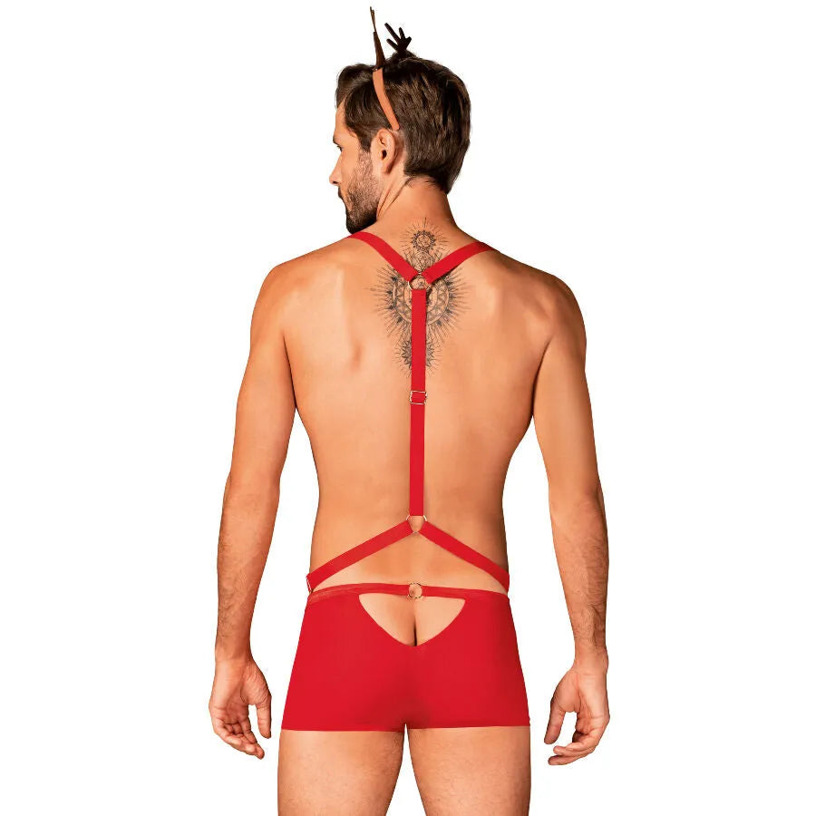 ensemble lingerie sexy rouge harnais réglable oreilles renne Obsessive