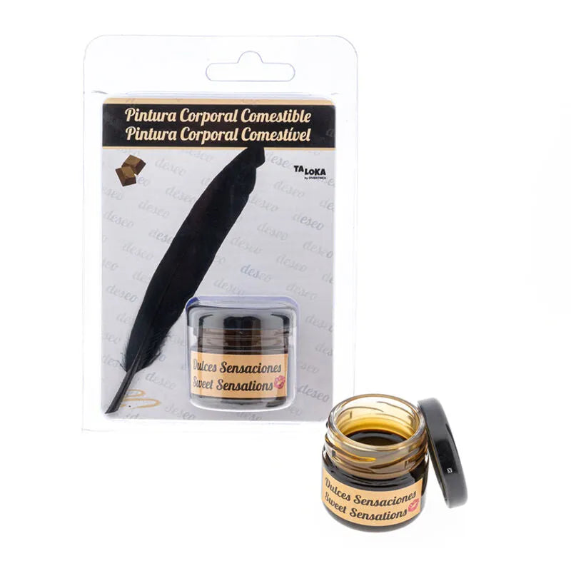 Peinture comestible érotique au chocolat corps applicateur plume transparent discret sensualité Dulces Sensaciones
