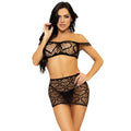 LEG AVENUE - ENSEMBLE TROIS PIÈCES TOP, MINI-JUPE ET STRING - NOIR