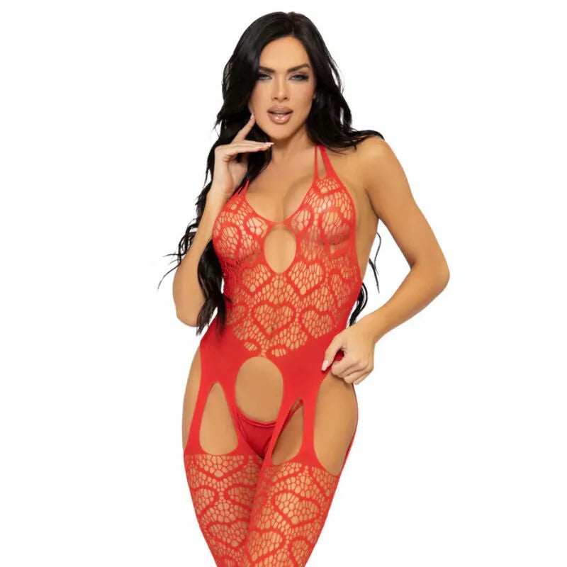 LEG AVENUE - BODYSTOCKING  JARRETELLES EN FILET - ROUGE