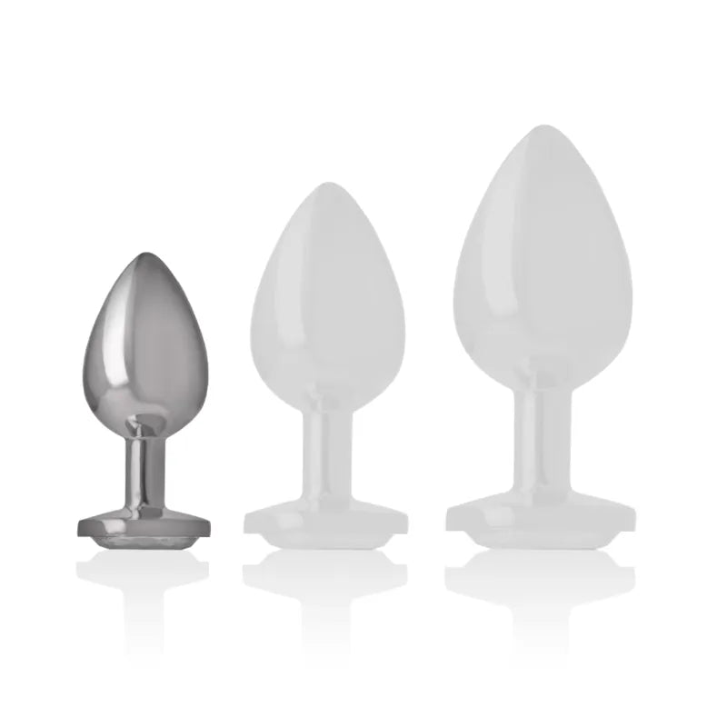 Plug anal métal aluminium avec cristal argent taille S design conique base plate sécuritaire sextoy luxe